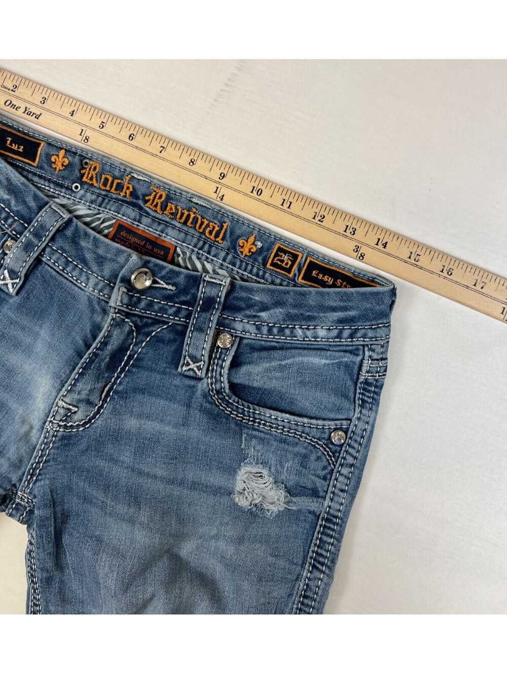 Rock Revival Women 26 Luz Easy Straight Jeans Blue Distressed Denim - Picture 9 of 16